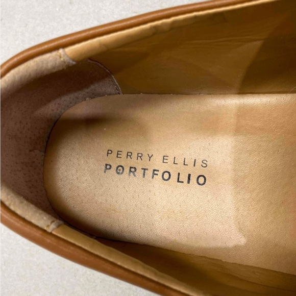 Perry Ellis Leather Square Toe Slip On Loafers Brown Size 12 Dress Shoe - Picture 6 of 6